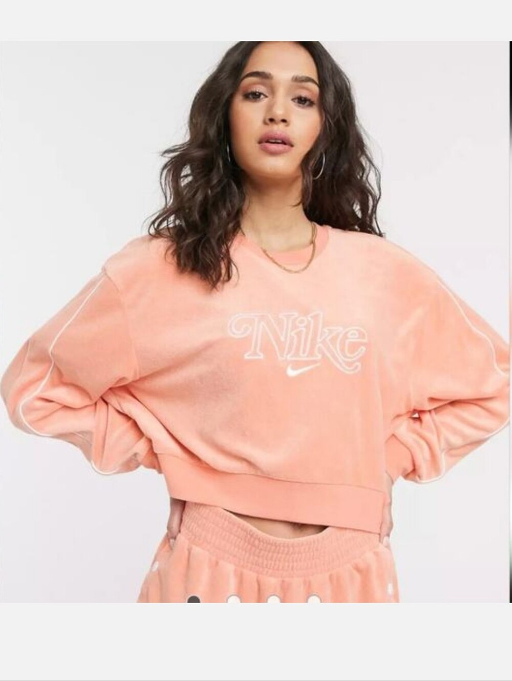 Nike Retro Terry Cropped Crop Sweatshirt Orange Oversized Salmon Peach White  XL
